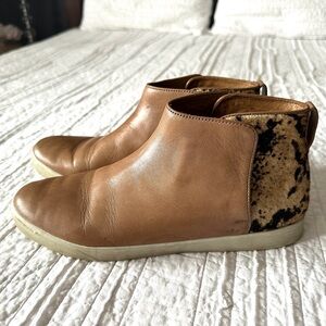 Peter Millar Women’s Ankle Boots Tan Leather With Animal Print Accent Sz 8.5